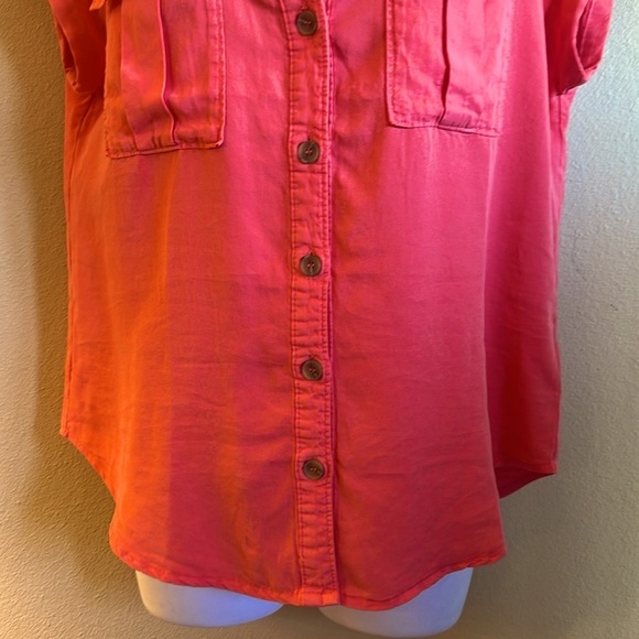 Love Tree Button Down Top Size Small Coral Relaxed Fit Short Cap Sleeves - Picture 13 of 15